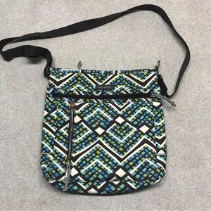 Vera Bradley Travel Ready Crossbody Rain Forest Brown/Blue/Green Purse 11inx10in